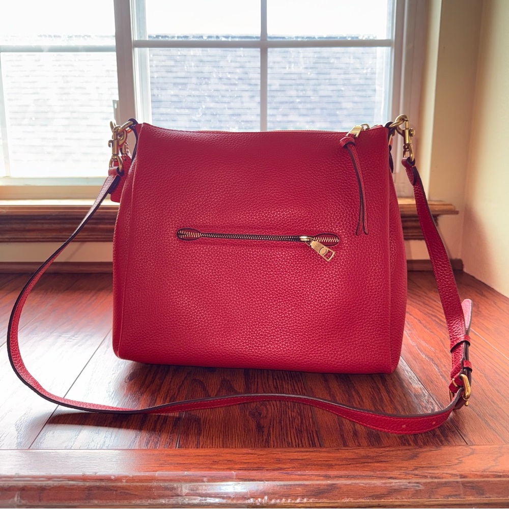 Elegant Red Leather Coach Shoulder Bag